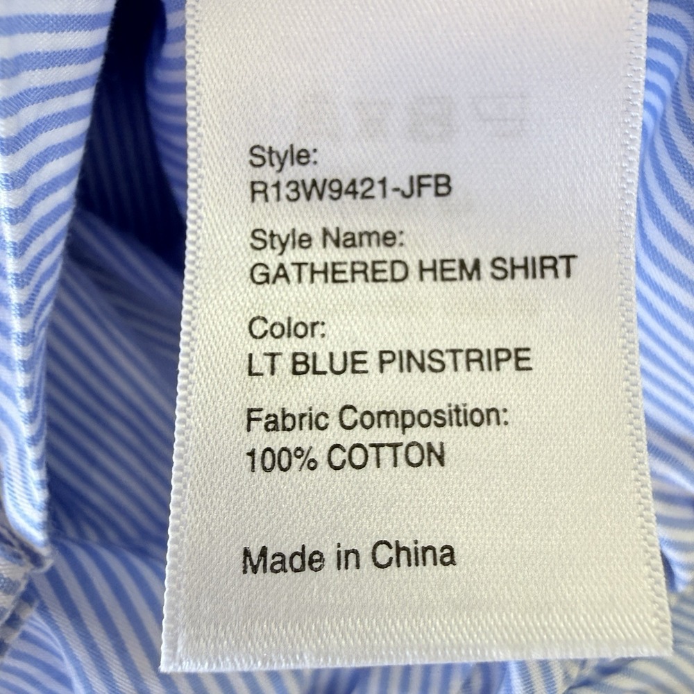 R13 Gathered Hem Shirt Light Blue Pinstripe Cropped Button Front Top $450 Retail - Picture 11 of 13